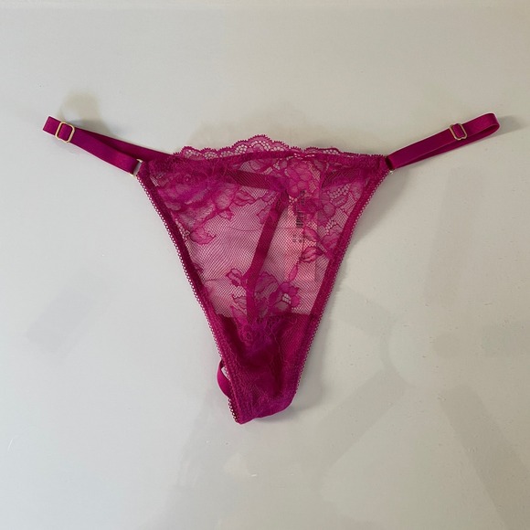 Victoria's Secret Very Sexy Pink Lace Thong V String Panty sz Medium Floral Mesh - Picture 1 of 5